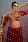 Buy_Torani_Red Muslin Silk Embroidered Pearl Sweetheart Shamse Naazia Lehenga Set 