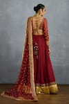 Shop_Torani_Red Muslin Silk Embroidered Pearl Sweetheart Shamse Naazia Lehenga Set _at_Aza_Fashions