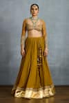 Torani_Yellow Muslin Silk Embroidered Pearl Shamse Naazia Pleated Lehenga Set _Online_at_Aza_Fashions