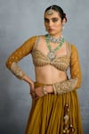 Torani_Yellow Muslin Silk Embroidered Pearl Shamse Naazia Pleated Lehenga Set _at_Aza_Fashions