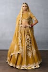 Buy_Torani_Yellow Jeni Silk Embroidered Pearl Asymmetric Mehre Zara Lehenga Set _at_Aza_Fashions