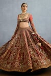 Shop_Torani_Red Jeni Silk Embroidered Pearl Sweetheart Shamse Tania Lehenga Set _Online_at_Aza_Fashions