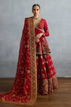 Buy_Torani_Red Jeni Silk Embroidered Zardosi V Neck Shamse Reya Lehenga Set _at_Aza_Fashions