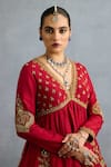 Torani_Red Jeni Silk Embroidered Zardosi V Neck Shamse Reya Lehenga Set _Online_at_Aza_Fashions