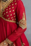 Buy_Torani_Red Jeni Silk Embroidered Zardosi V Neck Shamse Reya Lehenga Set _Online_at_Aza_Fashions