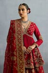 Buy_Torani_Red Jeni Silk Embroidered Zardosi V Neck Shamse Reya Lehenga Set 