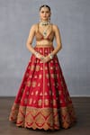 Torani_Red Jeni Silk Embroidered Zardosi Plunging Shamse Reia Lehenga Set _Online_at_Aza_Fashions