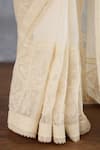 Torani_Ivory Organza Embroidered Thread Maahe Heba Saree _Online_at_Aza_Fashions