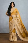 Buy_Torani_Yellow Organza Embroidered Zardosi Mehre Heba Saree _at_Aza_Fashions