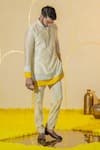 Shop_Runit Gupta_Yellow Chanderi Silk Embroidered Bead Pearl Embellished Kurta And Pant Set _at_Aza_Fashions