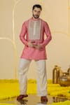 Buy_Runit Gupta_Pink Chanderi Silk Embroidered Pearl Patchwork Kurta And Pant Set _at_Aza_Fashions