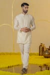 Buy_Runit Gupta_Ivory Chanderi Silk Embroidered Pearl Embellished Short Kurta And Pant Set _at_Aza_Fashions