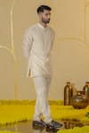 Runit Gupta_Ivory Chanderi Silk Embroidered Pearl Embellished Short Kurta And Pant Set _Online_at_Aza_Fashions