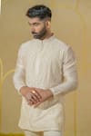 Buy_Runit Gupta_Ivory Chanderi Silk Embroidered Pearl Embellished Short Kurta And Pant Set _Online_at_Aza_Fashions