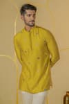 Runit Gupta_Yellow Chanderi Silk Embroidered Hamsa Motif Kurta And Pant Set _Online_at_Aza_Fashions