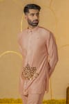 Shop_Runit Gupta_Pink Chanderi Silk Embroidered Lotus Mosaic Kurta And Pant Set _at_Aza_Fashions