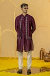 Buy_Runit Gupta_Purple Chanderi Silk Embroidered Cut Cutdana And Pearl Jacket Kurta & Pant Set _at_Aza_Fashions