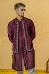 Runit Gupta_Purple Chanderi Silk Embroidered Cut Cutdana And Pearl Jacket Kurta & Pant Set _Online_at_Aza_Fashions