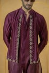 Buy_Runit Gupta_Purple Chanderi Silk Embroidered Cut Cutdana And Pearl Jacket Kurta & Pant Set _Online_at_Aza_Fashions