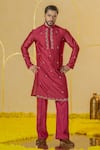 Buy_Runit Gupta_Pink Chanderi Silk Embroidered Cut Pipe And Pearl Kurta Set _at_Aza_Fashions