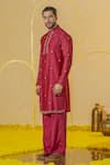 Runit Gupta_Pink Chanderi Silk Embroidered Cut Pipe And Pearl Kurta Set _Online_at_Aza_Fashions