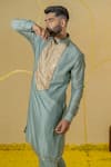 Buy_Runit Gupta_Blue Chanderi Silk Embroidered Cutpipe Mirror Kurta And Pant Set _Online_at_Aza_Fashions