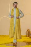 Buy_Runit Gupta_Blue Chanderi Silk Embroidered Cutpipe And Pearl Hem Kurta Set _at_Aza_Fashions