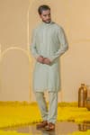 Shop_Runit Gupta_Blue Chanderi Silk Embroidered Cutpipe And Pearl Hem Kurta Set _at_Aza_Fashions