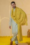 Runit Gupta_Yellow Mirror Motif Cutpipe And Embroidered Stole _Online_at_Aza_Fashions