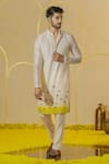 Buy_Runit Gupta_Ivory Chanderi Silk Embroidered Mirror Lotus Motif Kurta And Pant Set _at_Aza_Fashions