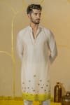 Buy_Runit Gupta_Ivory Chanderi Silk Embroidered Mirror Lotus Motif Kurta And Pant Set _Online_at_Aza_Fashions