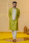 Buy_Runit Gupta_Green Chanderi Silk Embroidered Acrylic Cutpipe Kurta And Pant Set _at_Aza_Fashions