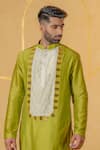 Shop_Runit Gupta_Green Chanderi Silk Embroidered Acrylic Cutpipe Kurta And Pant Set _Online_at_Aza_Fashions