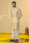 Shop_Runit Gupta_Yellow Chanderi Silk Embroidered Cutpipe Pearl Kurta Set _at_Aza_Fashions