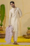 Buy_Runit Gupta_Off White Chanderi Silk Plain Kurta And Pant Set _Online_at_Aza_Fashions