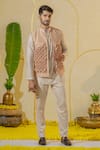 Shop_Runit Gupta_Peach Chanderi Silk Smocked Textured Bundi Jacket _at_Aza_Fashions