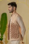 Runit Gupta_Peach Chanderi Silk Smocked Textured Bundi Jacket _Online_at_Aza_Fashions