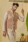 Buy_Runit Gupta_Peach Chanderi Silk Smocked Textured Bundi Jacket _Online_at_Aza_Fashions