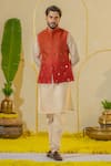 Buy_Runit Gupta_Off White Chanderi Silk Plain Buttoned Placket Kurta And Churidar Set _at_Aza_Fashions