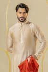 Runit Gupta_Off White Chanderi Silk Plain Buttoned Placket Kurta And Churidar Set _Online_at_Aza_Fashions