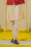 Buy_Runit Gupta_Off White Chanderi Silk Plain Buttoned Placket Kurta And Churidar Set _Online_at_Aza_Fashions