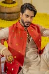 Runit Gupta_Red Chanderi Silk Embroidered Mirror Motif Bundi _at_Aza_Fashions