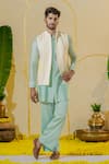 Buy_Runit Gupta_Blue Chanderi Silk Plain Kurta And Pant Set _at_Aza_Fashions