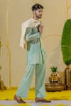 Shop_Runit Gupta_Blue Chanderi Silk Plain Kurta And Pant Set _Online_at_Aza_Fashions