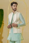 Runit Gupta_Ivory Linen Cotton Embroidered Braided Dori And Chita Bundi _Online_at_Aza_Fashions