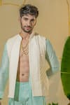 Shop_Runit Gupta_Ivory Linen Cotton Embroidered Braided Dori And Chita Bundi _Online_at_Aza_Fashions