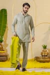 Shop_Runit Gupta_Green Linen Cotton Plain Kurta And Pant Set _at_Aza_Fashions