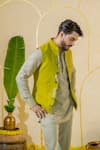 Buy_Runit Gupta_Green Linen Cotton Embroidered Mirror Motif Bundi _Online_at_Aza_Fashions