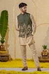 Shop_Runit Gupta_Gold Chanderi Silk Plain Straight Kurt And Pant Set _at_Aza_Fashions