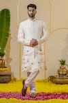 Shop_Runit Gupta_Ivory Chanderi Silk Embroidered Dabka Sherwani Pant Set _at_Aza_Fashions